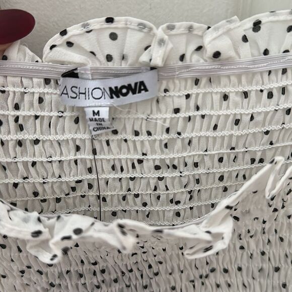 Fashion Nova Polly Smocked Crop Top, Polka Dot - Picture 2 of 3